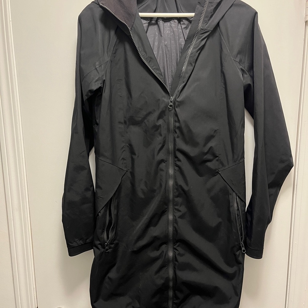 SOLD - Lululemon Black Hooded Long rain Jacket